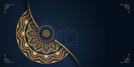 Foto de Diseño de mandala ornamental de lujo fondo negro en vector de color dorado, Ramadán diseño de mandala vector de color dorado ilustración - Imagen libre de derechos
