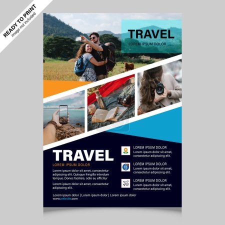 Téléchargez les photos : Modèle de flyer de voyage, brochur de voyage, e, flyer de vacances, affiche de voyage - en image libre de droit