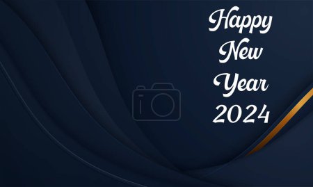 Téléchargez les photos : Imprimer 2024 Happy New Year Background Design. Golden 2024 Bonne année Lettrage sur fond bleu. Illustration vectorielle. Pro vecteur - en image libre de droit