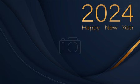 Téléchargez les photos : Imprimer 2024 Happy New Year Background Design. Golden 2024 Bonne année Lettrage sur fond bleu. Illustration vectorielle. Pro vecteur - en image libre de droit