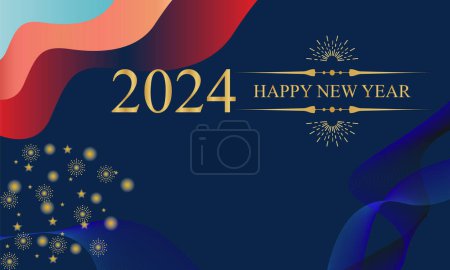 Téléchargez les photos : 2024 Happy New Year Background Design. Golden 2024 Bonne année Lettrage sur fond bleu. - en image libre de droit