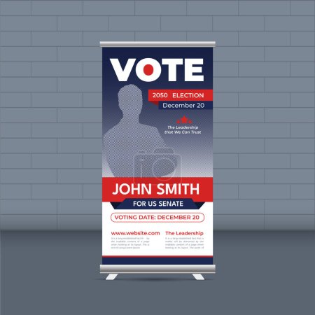 Téléchargez les illustrations : Modèle de présentation vectorielle de conception de bannière de publicité électorale politique - en licence libre de droit