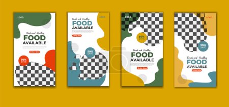 Photo for Food Instagram stories  template, Food recipe menu 5 Instagram Stories template design or Delicious recipes Instagram stories template vector layout, food social media post template - Royalty Free Image