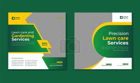 Photo for Lawncare Gardening and lawn mowing service social media post vector template, landscaping service social media post and web ad banner design - Royalty Free Image