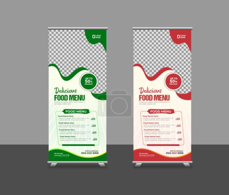 Photo for Food roll-up banner template or restaurant services promotion x stand rollup pull-up retractable signage banner design - Royalty Free Image