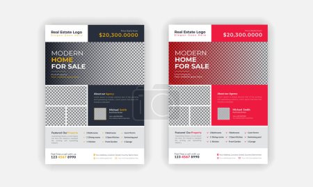 Ilustración de Diseño de plantilla de folleto inmobiliario para agencia inmobiliaria o inmobiliaria. diseño de póster de anuncio de venta de casa de lujo con color rojo y negro - Imagen libre de derechos