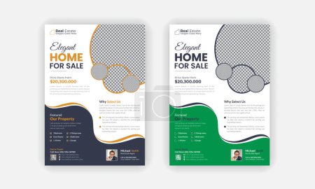 Photo for Real estate flyer template design for housing or property business agency. luxury Home sale advertisement poster layout with black and green color - Royalty Free Image