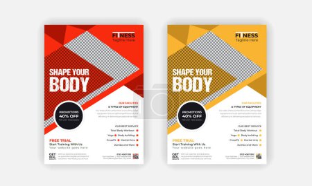 Ilustración de Folleto de gimnasio de fitness y plantilla de póster o folleto de entrenamiento de fitness Diseño o diseño de gimnasio de fitness profesional - Imagen libre de derechos