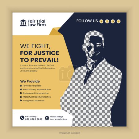 Illustration for Law Firm Social media post and law consultation square flyer or web banner template design - Royalty Free Image