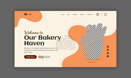 Illustration for Landing Page for Bakery Shop, Home Page UI Design for Bakery Products, Website Banner Design, Website hero section template - Royalty Free Image