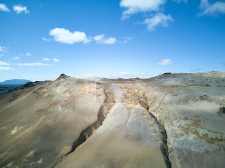 Myvatn, Island. Luftaufnahme der heißen Quellen in Hverir. Hochwertiges Foto