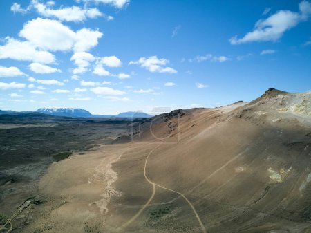 Myvatn, Island. Luftaufnahme der heißen Quellen in Hverir. Hochwertiges Foto