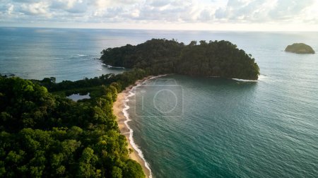 Drone shooting at sunset of Antonio Manuel National Park. Costa Rica . High quality photo