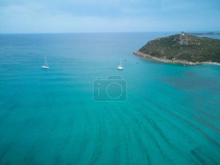 Simius Beach near Villasimius, Sardinia, Italy. drone. High quality photo