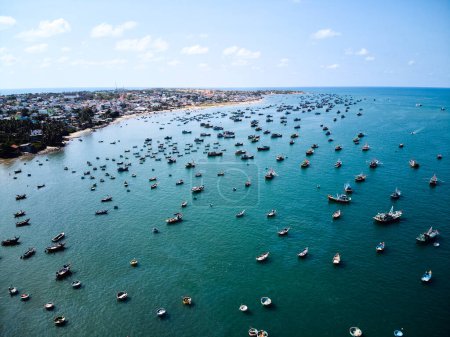 Coracle boats. beach of Da Nang Vietnam. Drone. High quality photo