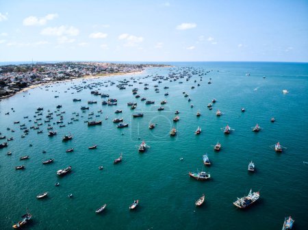 Coracle boats. beach of Da Nang Vietnam. Drone. High quality photo