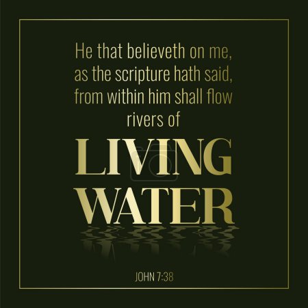 Illustration for Bible quote from John, He that believeth on me, as the scripture hath said, out of his belly shall flow rivers of living water use as flying or poster - Royalty Free Image