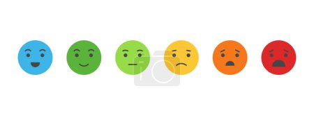 Illustration for Pain measurement scale. icon set of emotions from happy to crying, 6 gradation form no pain to unspeakable Element of UI design for medical pain test - Royalty Free Image