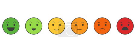Illustration for Pain measurement scale, icon set of emotions from happy to crying, 6 gradation form no pain to unspeakable Element of UI design for medical pain test - Royalty Free Image
