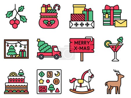 Illustration for Elevate your festive designs with our Christmas icon set. This collection features a variety of holiday-themed vectors - Royalty Free Image