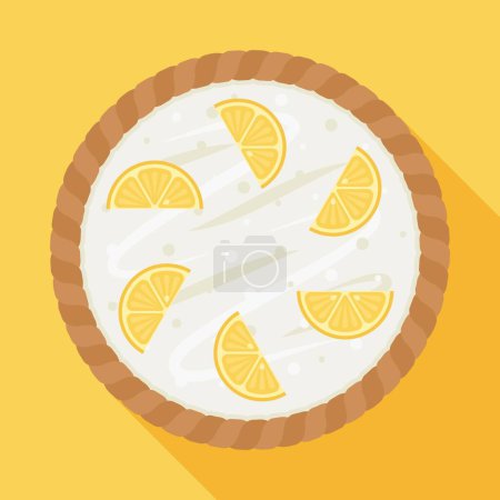 Illustration for A vibrant slice of lemon pie adorned with a golden lemon piece atop a swirl of whipped cream, set against a vibrant yellow background. - Royalty Free Image