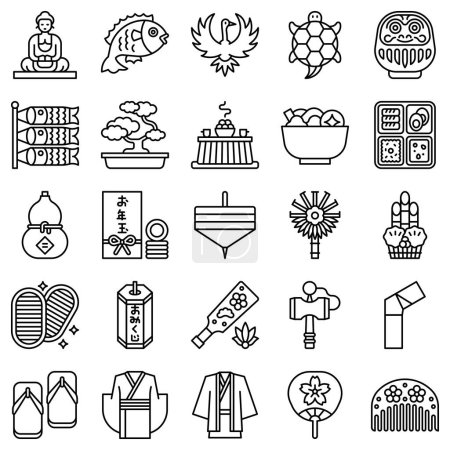 Illustration for Japanese New Year related line icon set 2, vector illustration - Royalty Free Image