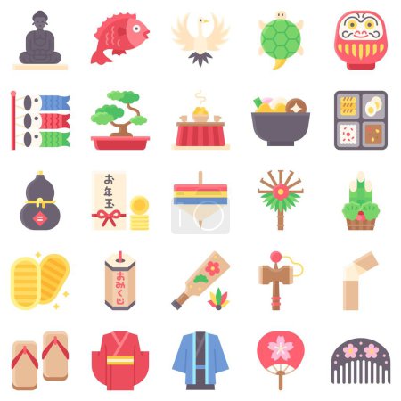 Illustration for Japanese New Year related flat icon set 2, vector illustration - Royalty Free Image