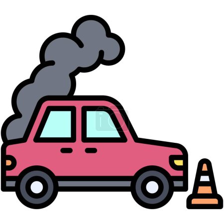 Icono de coche roto, accidente de coche e ilustración vectorial relacionada con la seguridad