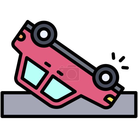 Icono de coche volcado, accidente de coche e ilustración vectorial relacionada con la seguridad