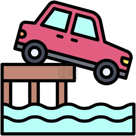 voiture tombant dans l'icône de l'eau, accident de voiture et illustration vectorielle liée à la sécurité