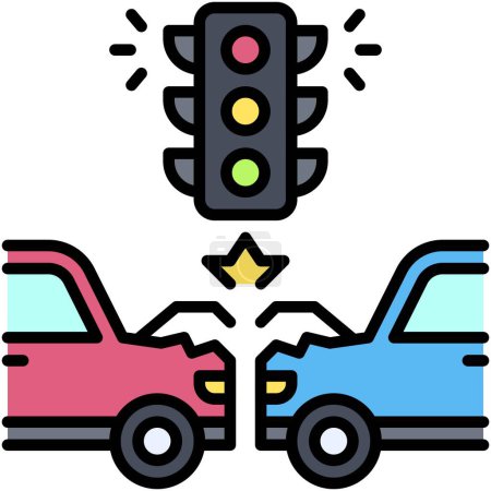 Icône des feux de circulation et d'accident de voiture, illustration vectorielle liée à la sécurité