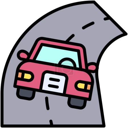 Deslizamiento del coche fuera de un icono de la curva, accidente de coche e ilustración vectorial relacionada con la seguridad