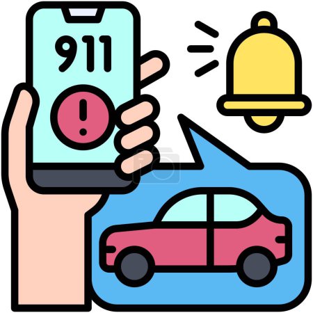 Icône d'appel d'urgence, accident de voiture et illustration vectorielle liée à la sécurité