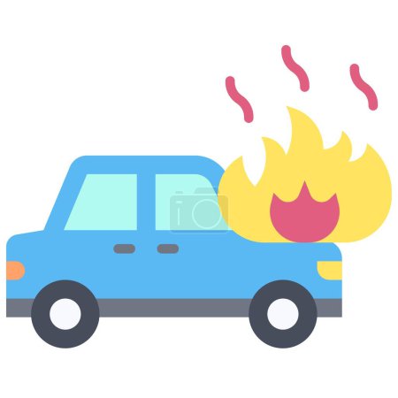 Incendie provenant de l'icône du capot de voiture, accident de voiture et illustration vectorielle liée à la sécurité