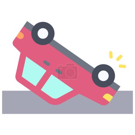 Umgestürzte Auto-Ikone, Autounfall und sicherheitsrelevante Vektordarstellung