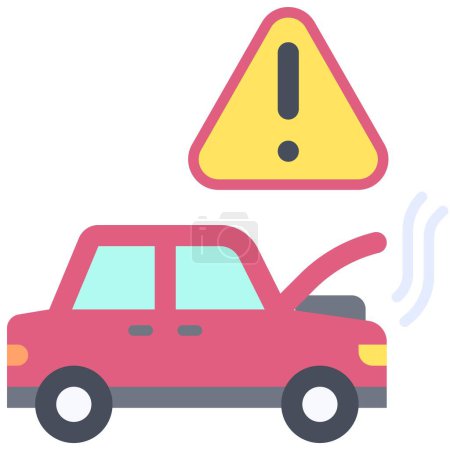 Auto-Überhitzungs-Symbol, Autounfall und sicherheitsbezogene Vektorillustration