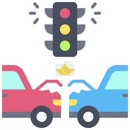 Icono de accidente de coche y semáforo, accidente de coche e ilustración vectorial relacionada con la seguridad