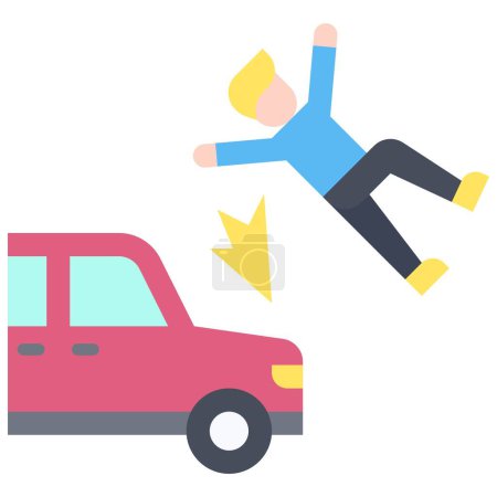 Autounfall mit einer menschlichen Ikone, Autounfall und sicherheitsbezogene Vektorillustration