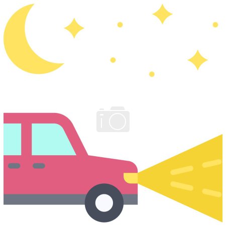 Voiture avec phares sur icône, accident de voiture et illustration vectorielle liée à la sécurité