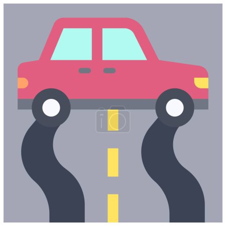 Rutschige Straßensymbole, Autounfall und sicherheitsrelevante Vektor-Illustration