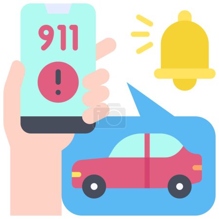 Icône d'appel d'urgence, accident de voiture et illustration vectorielle liée à la sécurité