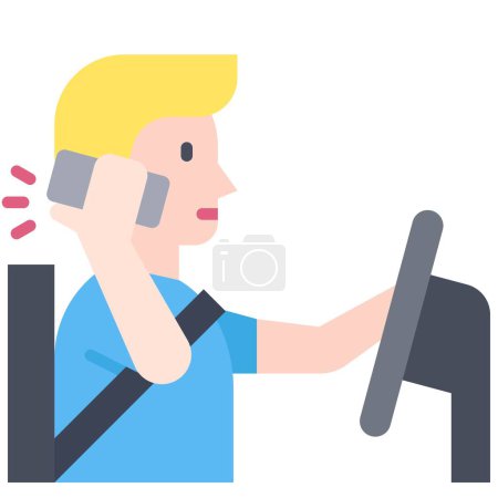 Usar el teléfono mientras se conduce icono, accidente de coche e ilustración vectorial relacionada con la seguridad
