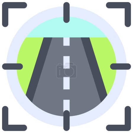 Icono de enfoque vial, accidente de coche e ilustración vectorial relacionada con la seguridad