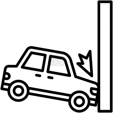 Auto krachte in ein Wallsymbol, Autounfall und sicherheitsrelevante Vektor-Illustration