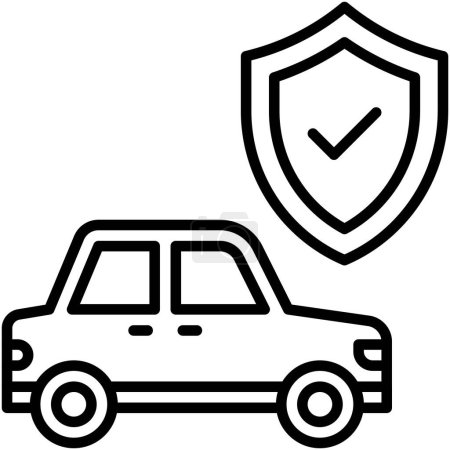 Auto mit Schildsymbol-Symbol, Autounfall und sicherheitsbezogene Vektordarstellung