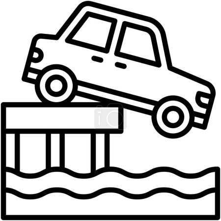 Coche cayendo en el icono del agua, accidente de coche e ilustración vectorial relacionada con la seguridad