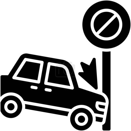 Illustration for Car crashed into a traffic sign pole icon, car accident and safety related vector illustration - Royalty Free Image