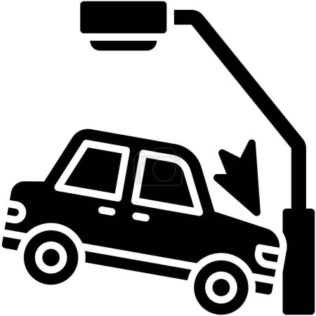 El coche se estrelló contra un icono de poste de luz, accidente de coche e ilustración vectorial relacionada con la seguridad