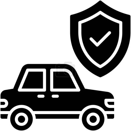 Voiture avec icône de symbole de bouclier, accident de voiture et illustration vectorielle liée à la sécurité