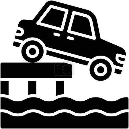 Auto stürzt ins Wasser, Autounfall und sicherheitsrelevante Vektor-Illustration